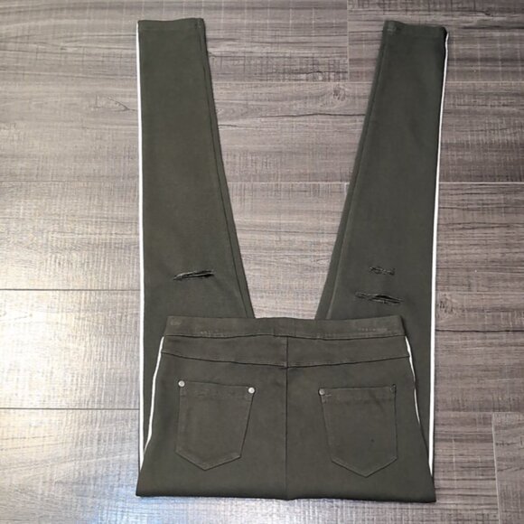 3/$20 NEW Ava Skinny Jeggings Army Olive Piped Trim High Rise Ankle Ripped Jeans - Picture 8 of 11